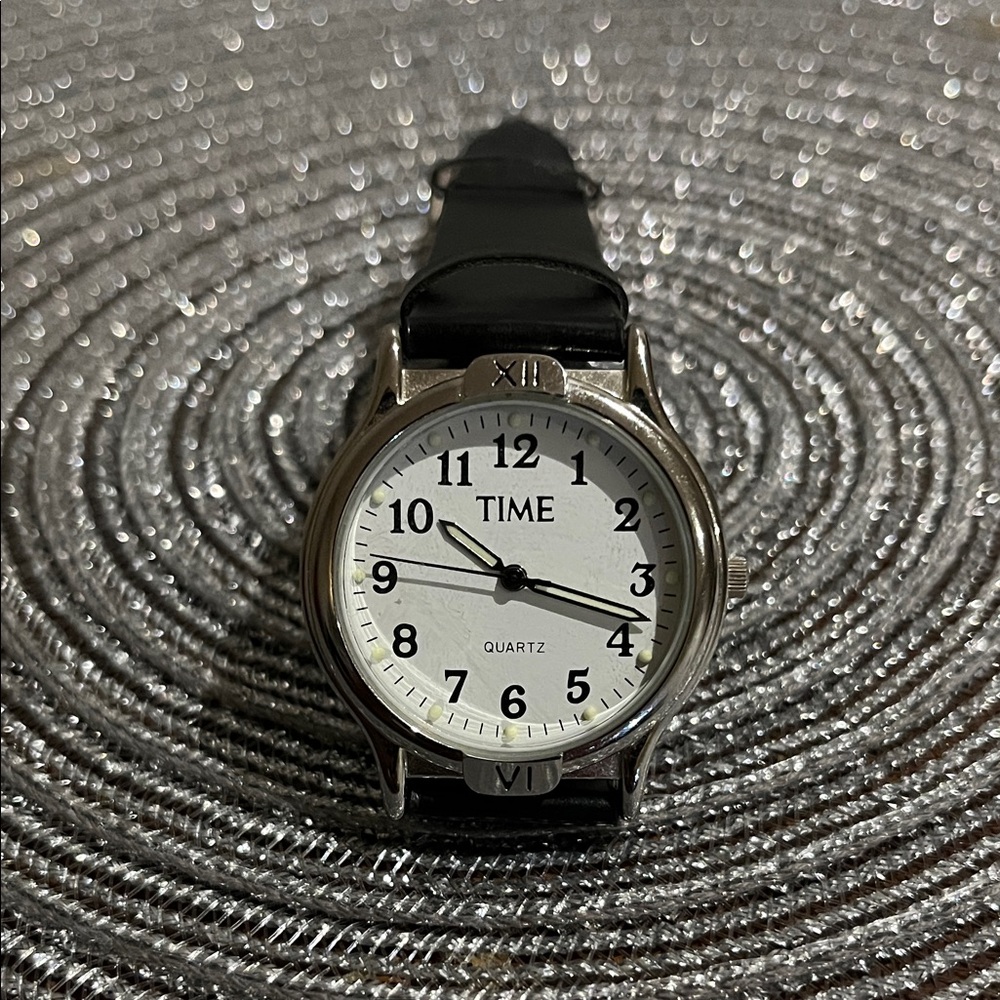 Timex Silver-Tone Watch with Black Band